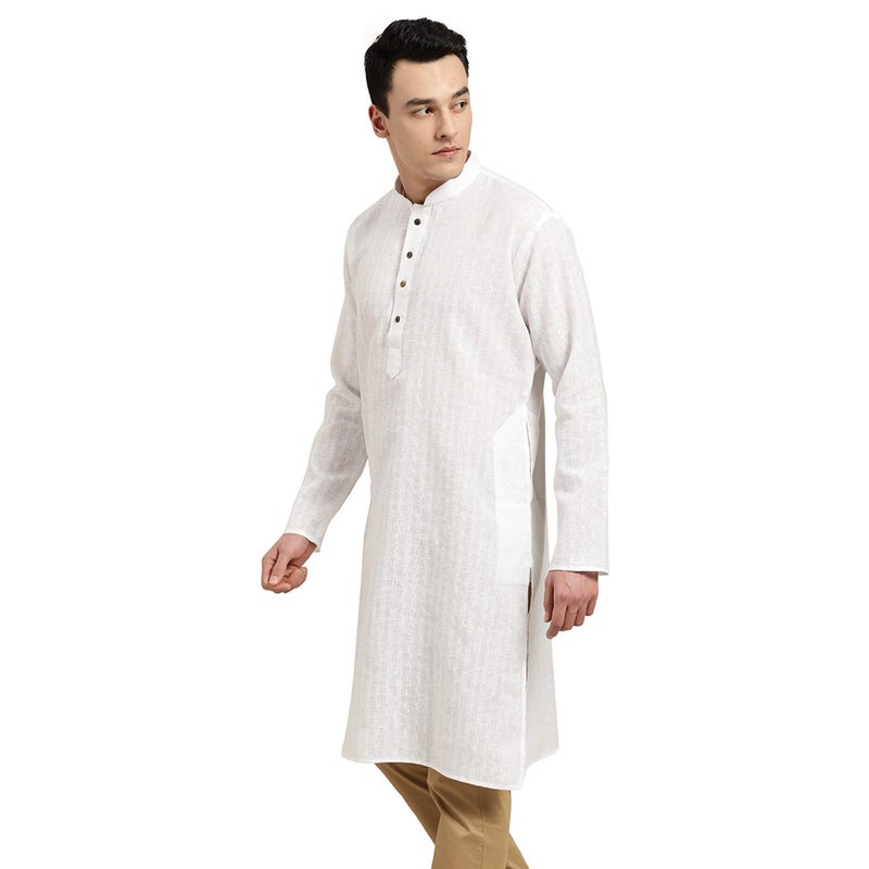 Sojanya (Since 1958 Men'S Cotton Linen White Checked Only Long Kurta, Size 36 - Image 3